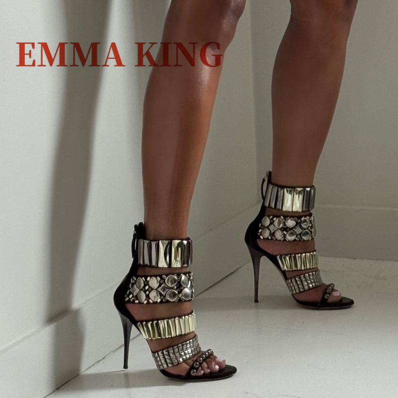 Summer Clothing Sale - Black Embellished Ankle Strap Sandals Summer