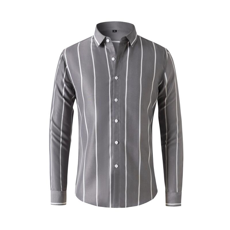 Summer Clothing Men Fashion - Men's Striped Dress Shirt Long Sleeve