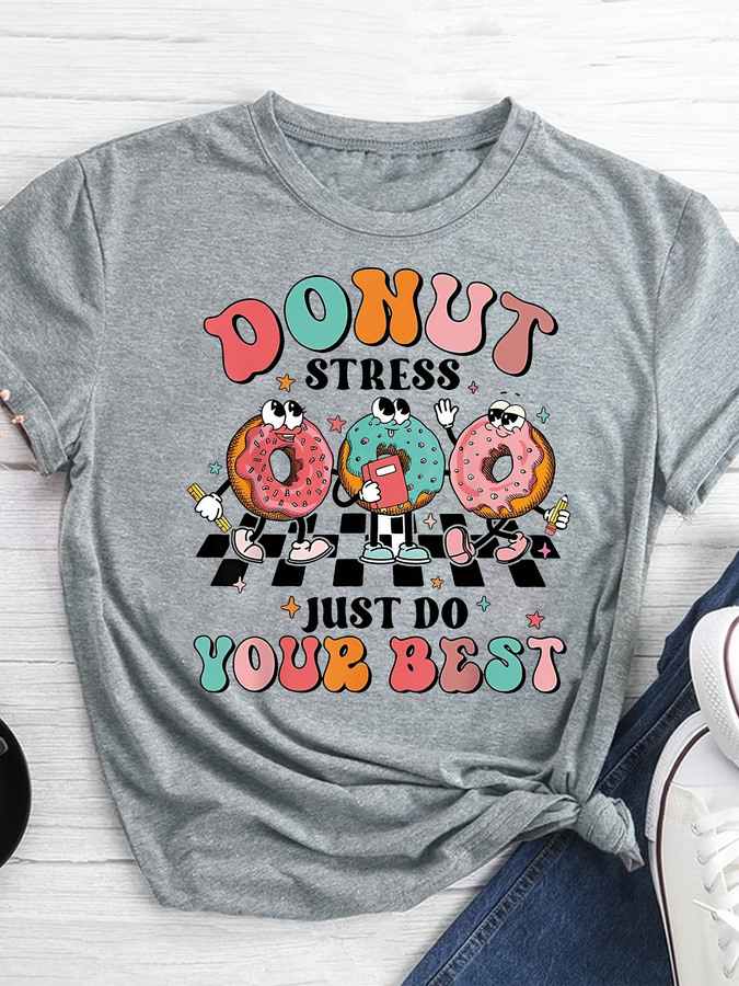 Summer Clothing Trends For Women 2026 - Cartoon Donut Print T-shirt, Short Sleeve
