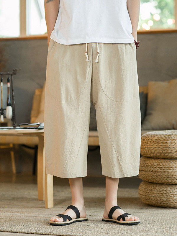 Linen Shorts Men - Cotton Linen Wide Leg Seven-Foot Pants