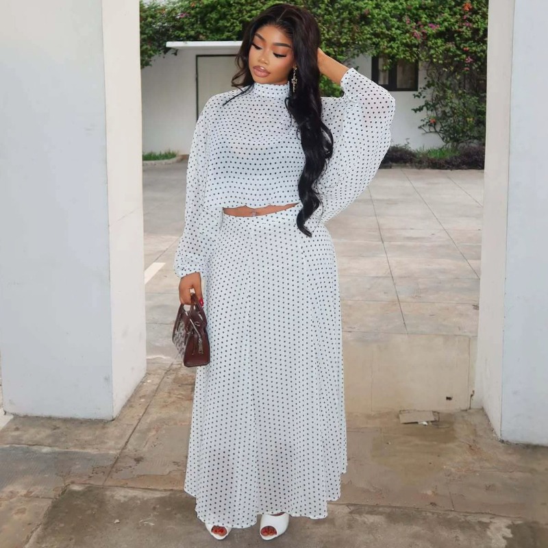 Summer Clothing Vacation - African Women Polka Dot Chiffon Suit