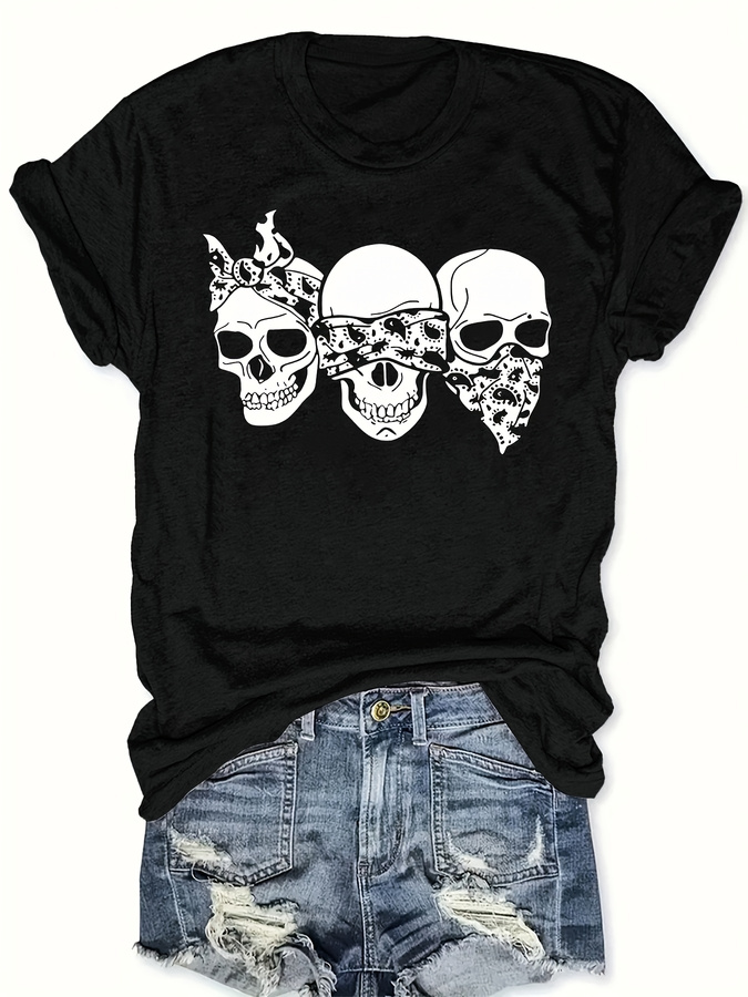 Summer Clothing Trends For Women 2026 - Happy Cartoon Skull T-Shirt, Loose Fit,