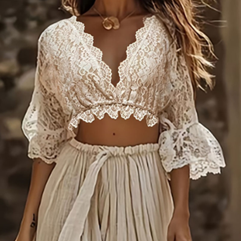 Womens Bohemian Lace Two Piece - Summer Clothing Vacation review and price