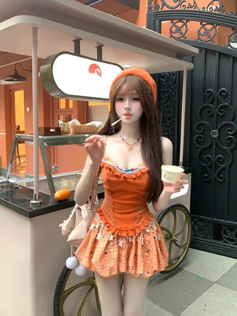 Summer New Orange Dopamine Swe - Summer Clothing Girl review and price