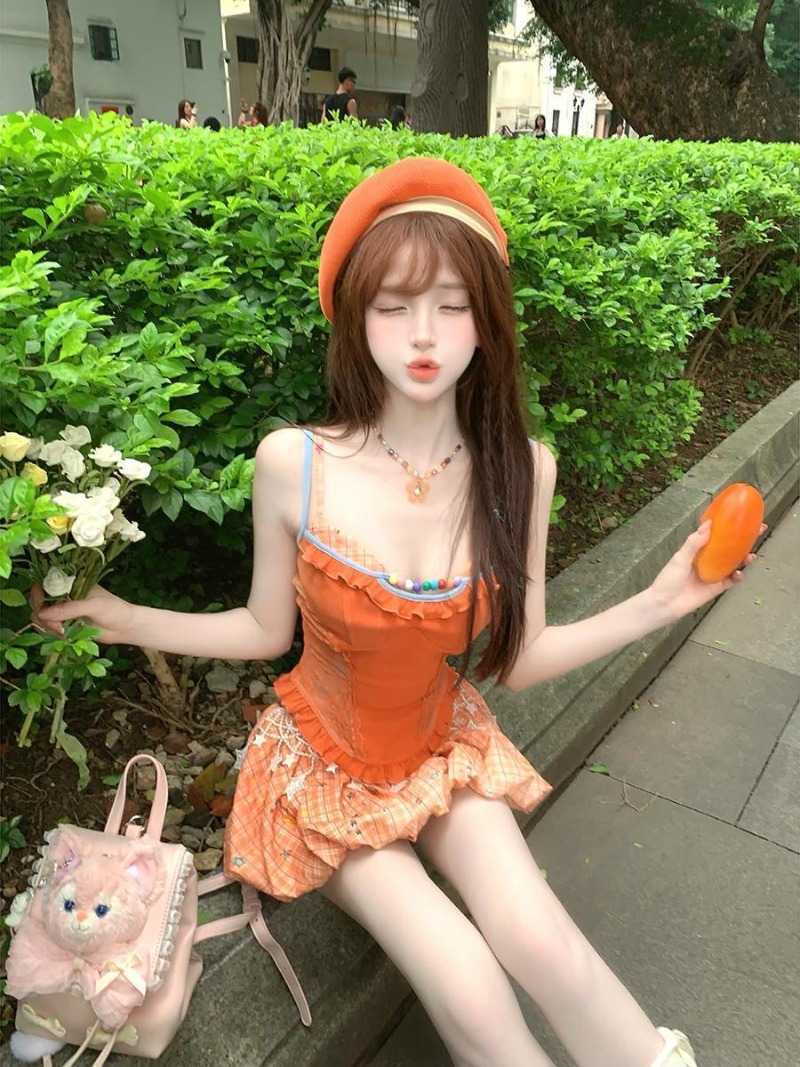 Summer New Orange Dopamine Swe - Summer Clothing Girl review and price