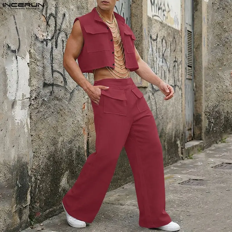 INCERUN Men Sets Solid Sleevel - Summer Clothing Men Fashion review and price