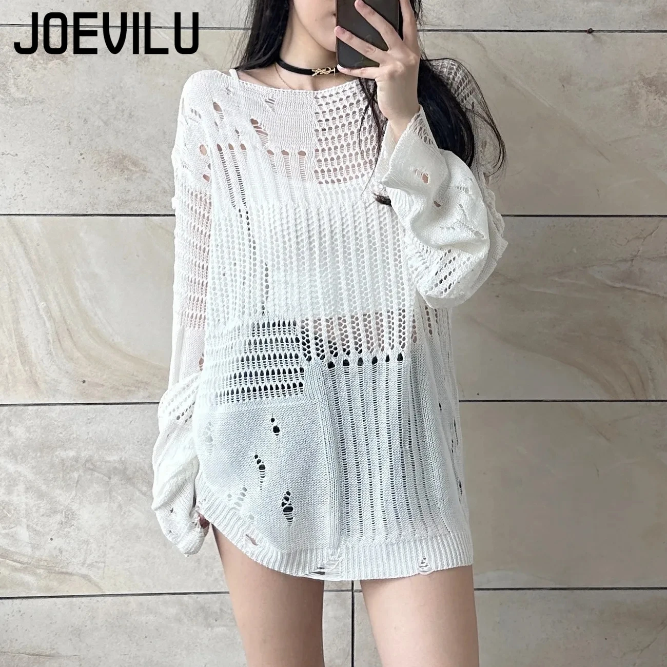 JOEVILU Hollow Knit Blouse Sum - Summer Goth Clothing review and price