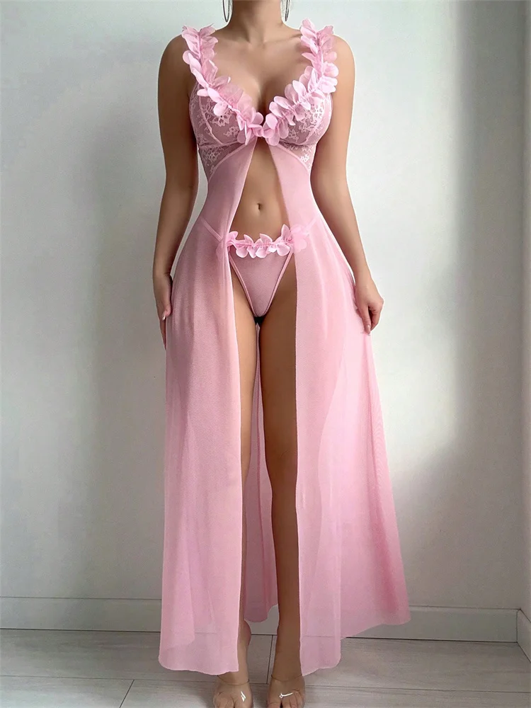 Pink Floral Lace See Through N - Summer Clothing Sale review and price