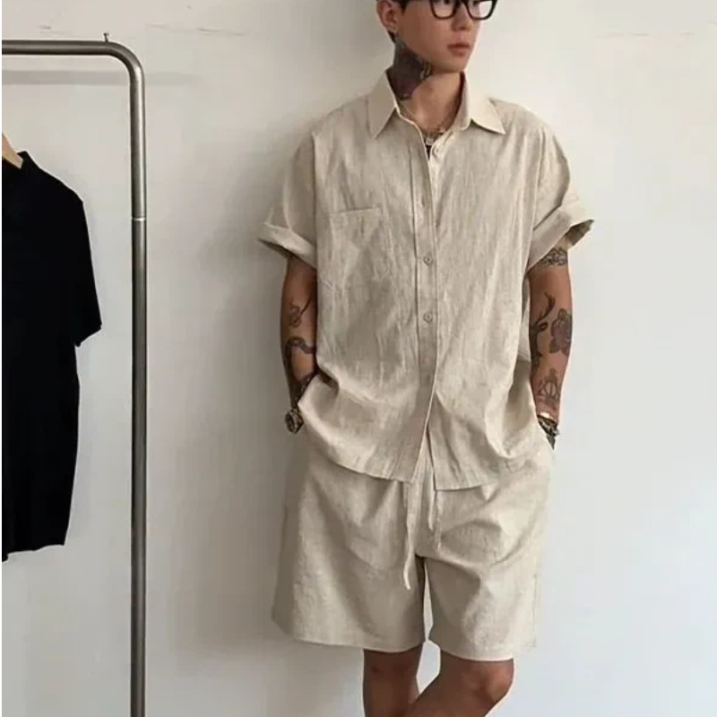 Mens Linen Cotton 2 Piece Set  - Linen Shorts Men review and price