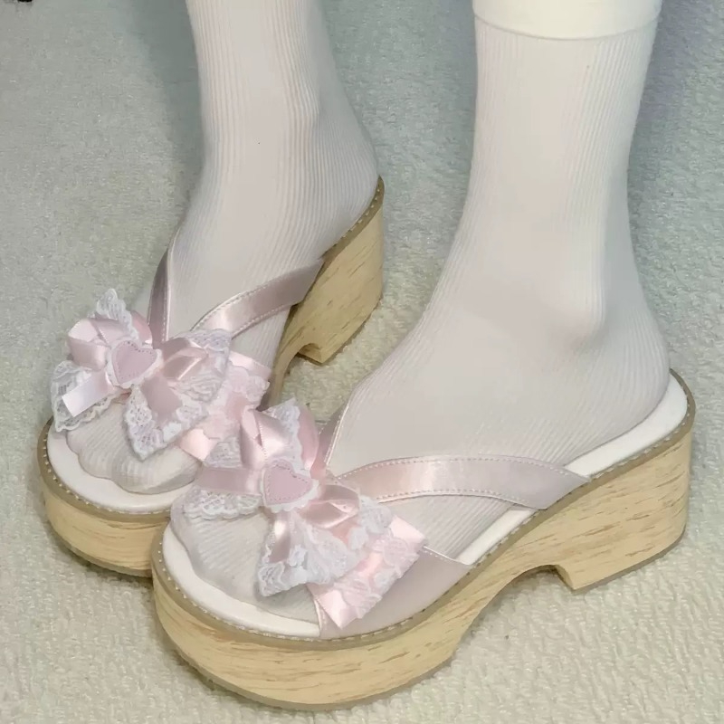 Sweet Bow Wood Grain Thick Bot - Summer Clothing Sale review and price