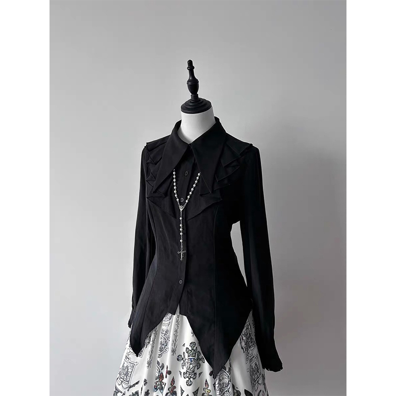 Gothic Ruffles Black Shirts Wo - Summer Goth Clothing review and price