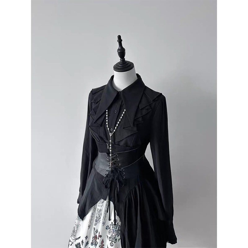 Gothic Ruffles Black Shirts Wo - Summer Goth Clothing review and price