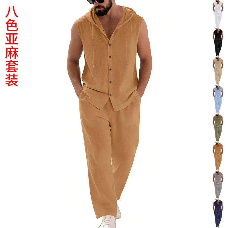 Men's Casual Linen Suit Hooded - Summer Clothing Mens review and price