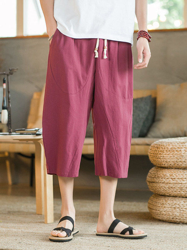 Cotton Linen Wide Leg Seven-Fo - Linen Shorts Men review and price