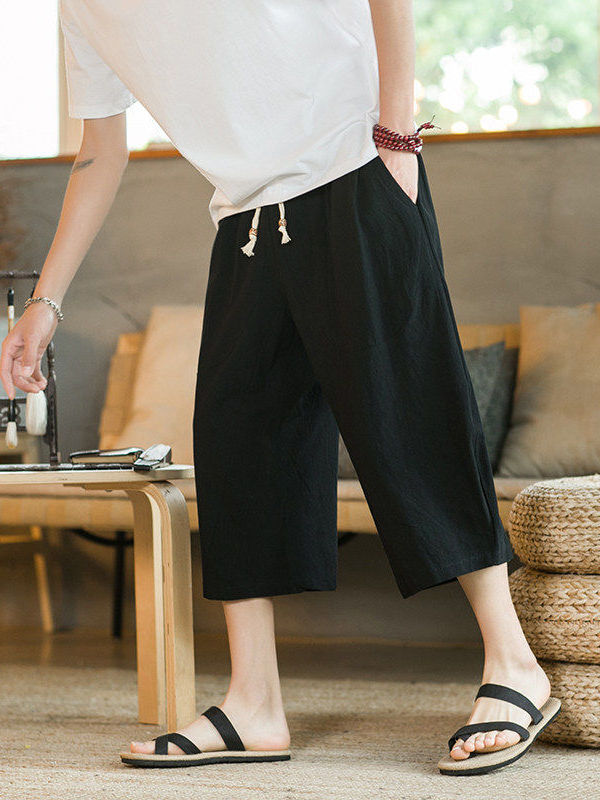 Cotton Linen Wide Leg Seven-Fo - Linen Shorts Men review and price