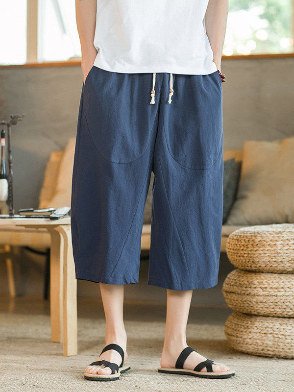 Cotton Linen Wide Leg Seven-Fo - Linen Shorts Men review and price