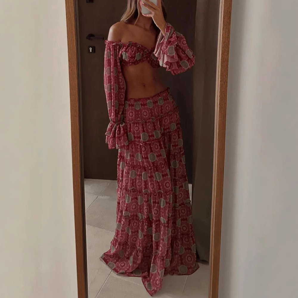 Vintage Print Skirt Two Piece  - Summer Clothing Vacation review and price