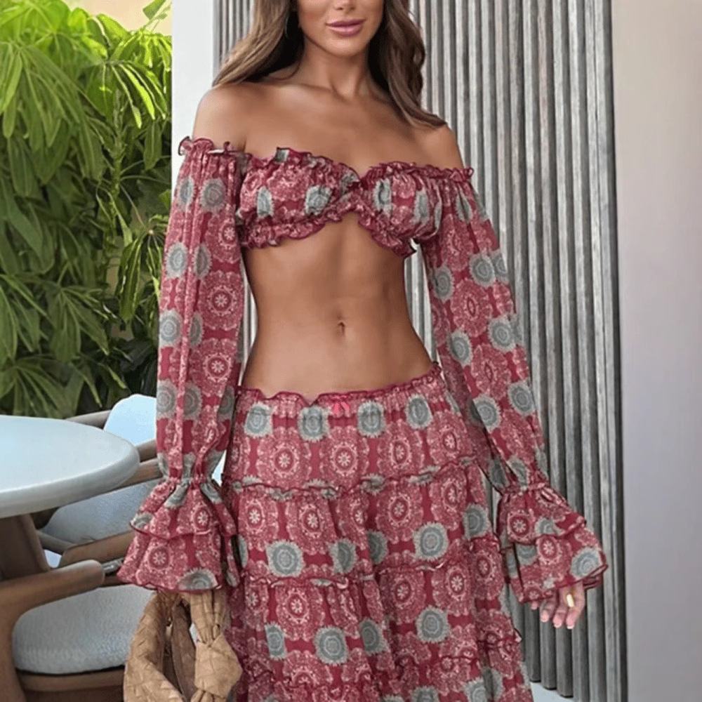 Vintage Print Skirt Two Piece  - Summer Clothing Vacation review and price